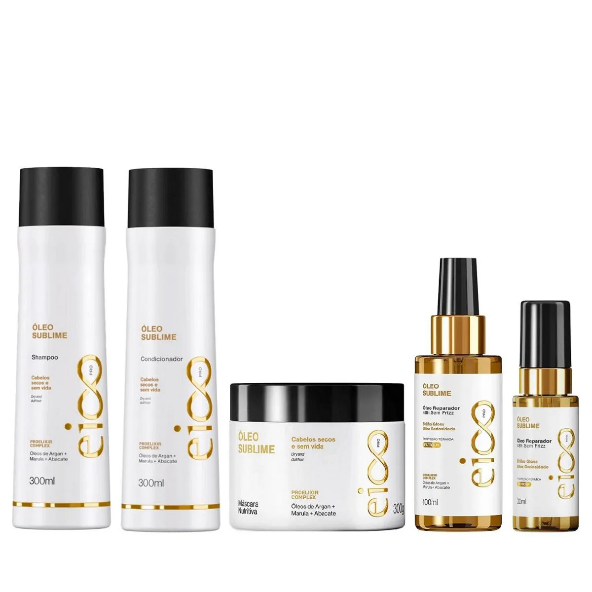 KIT EICO PRO ÓLEO SUBLIME - SHAMPOO 300ML + CONDICIONADOR 300ML + MáSCARA 300G + ÓLEO 100ML + ÓLEO 30ML
