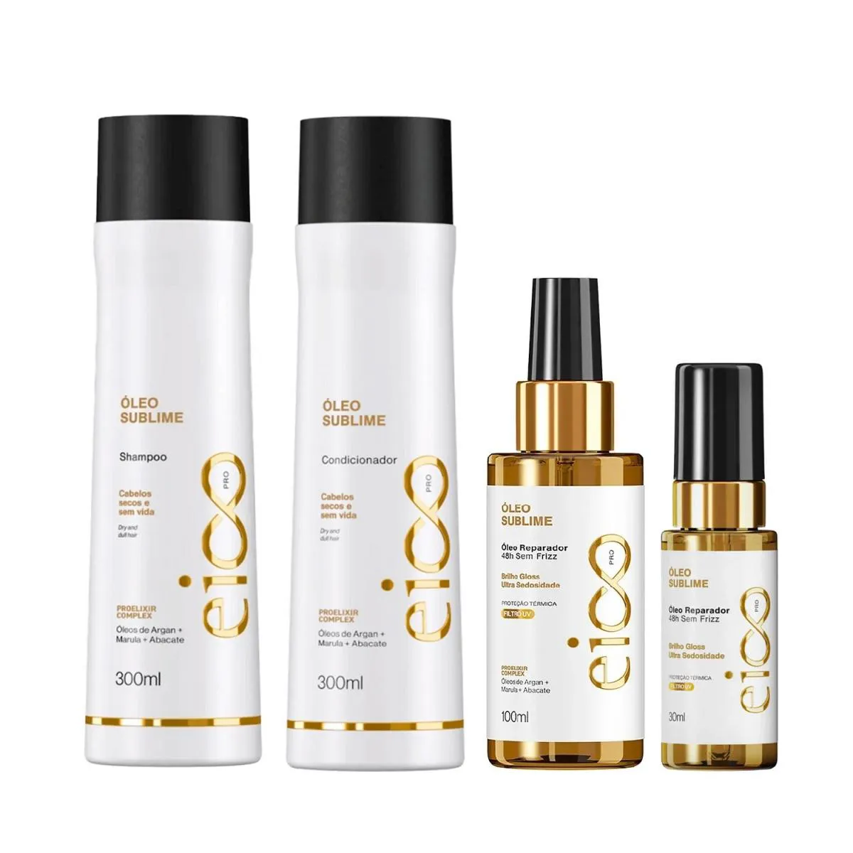 KIT EICO PRO ÓLEO SUBLIME - SHAMPOO 300ML + CONDICIONADOR 300ML + ÓLEO 30ML + ÓLEO 100ML