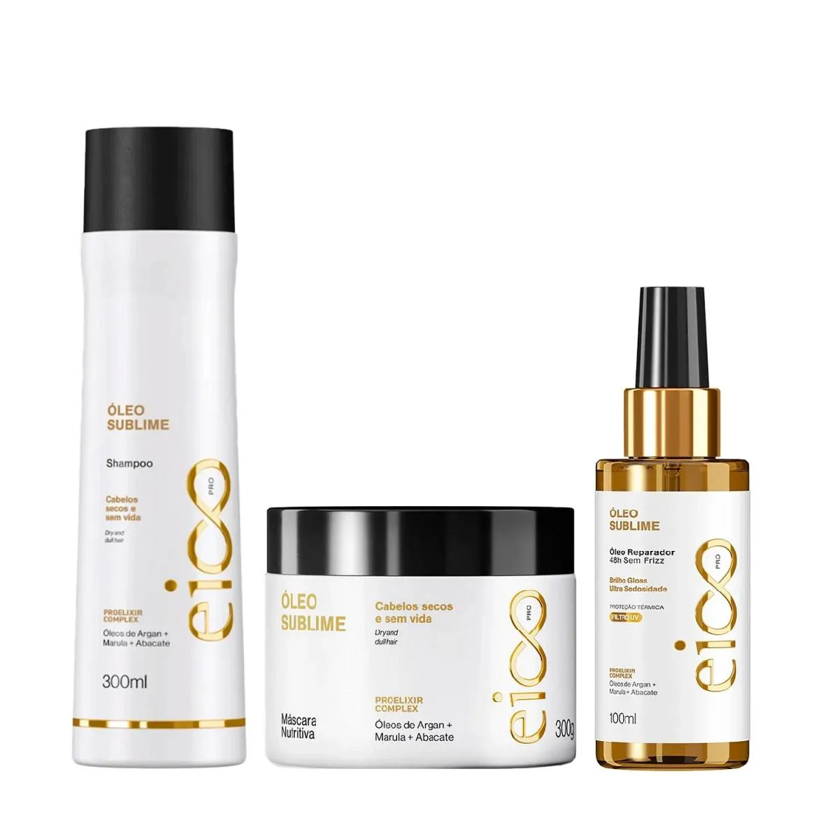 KIT EICO PRO ÓLEO SUBLIME - SHAMPOO 300ML + MáSCARA 300G + ÓLEO REPARADOR 100ML