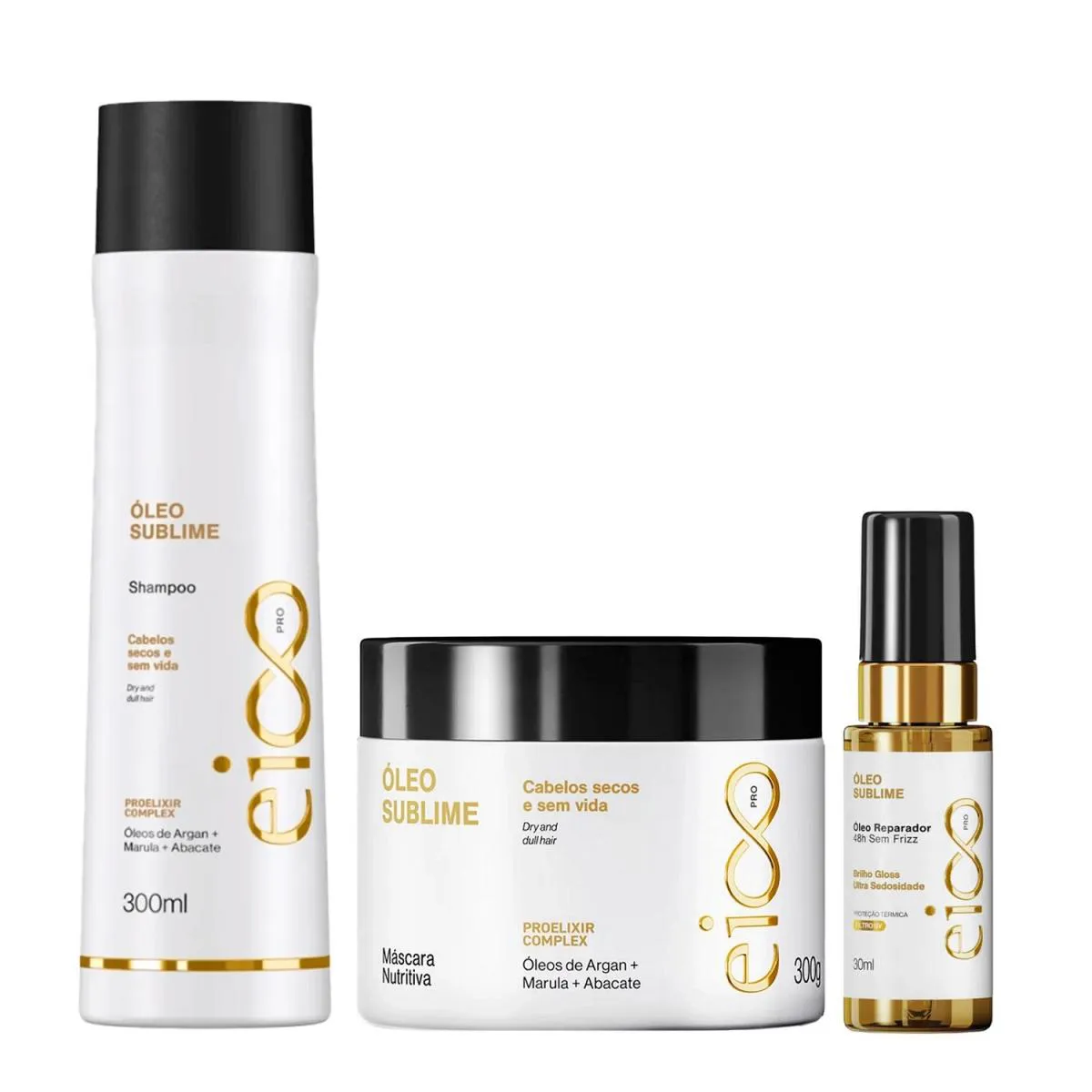KIT EICO PRO ÓLEO SUBLIME - SHAMPOO 300ML + MáSCARA 300G + ÓLEO REPARADOR 30ML