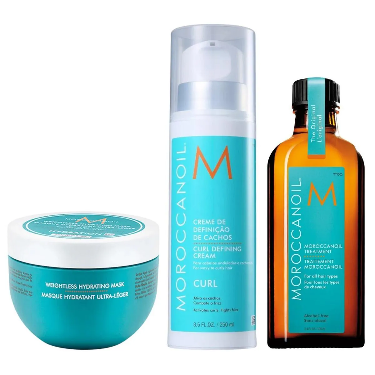 KIT MOROCCANOIL - CURL DEFINING 250ML + MáSCARA HYDRATION WEIGHTLESS 250ML + ÓLEO 100ML