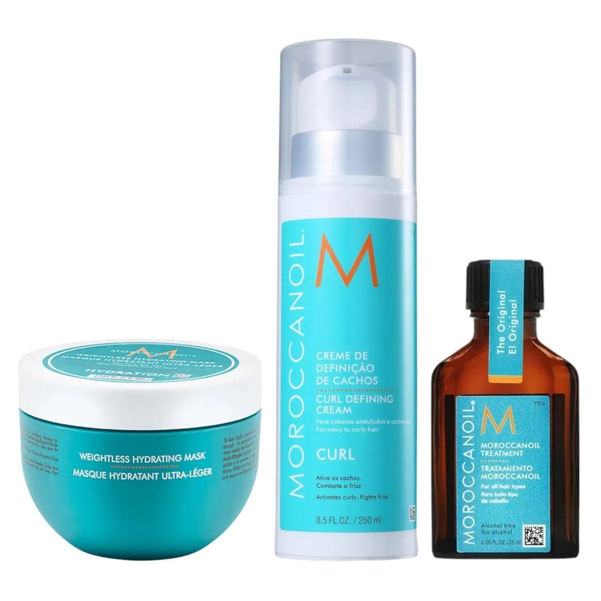 KIT MOROCCANOIL - CURL DEFINING 250ML + MáSCARA HYDRATION WEIGHTLESS 250ML + ÓLEO 25ML