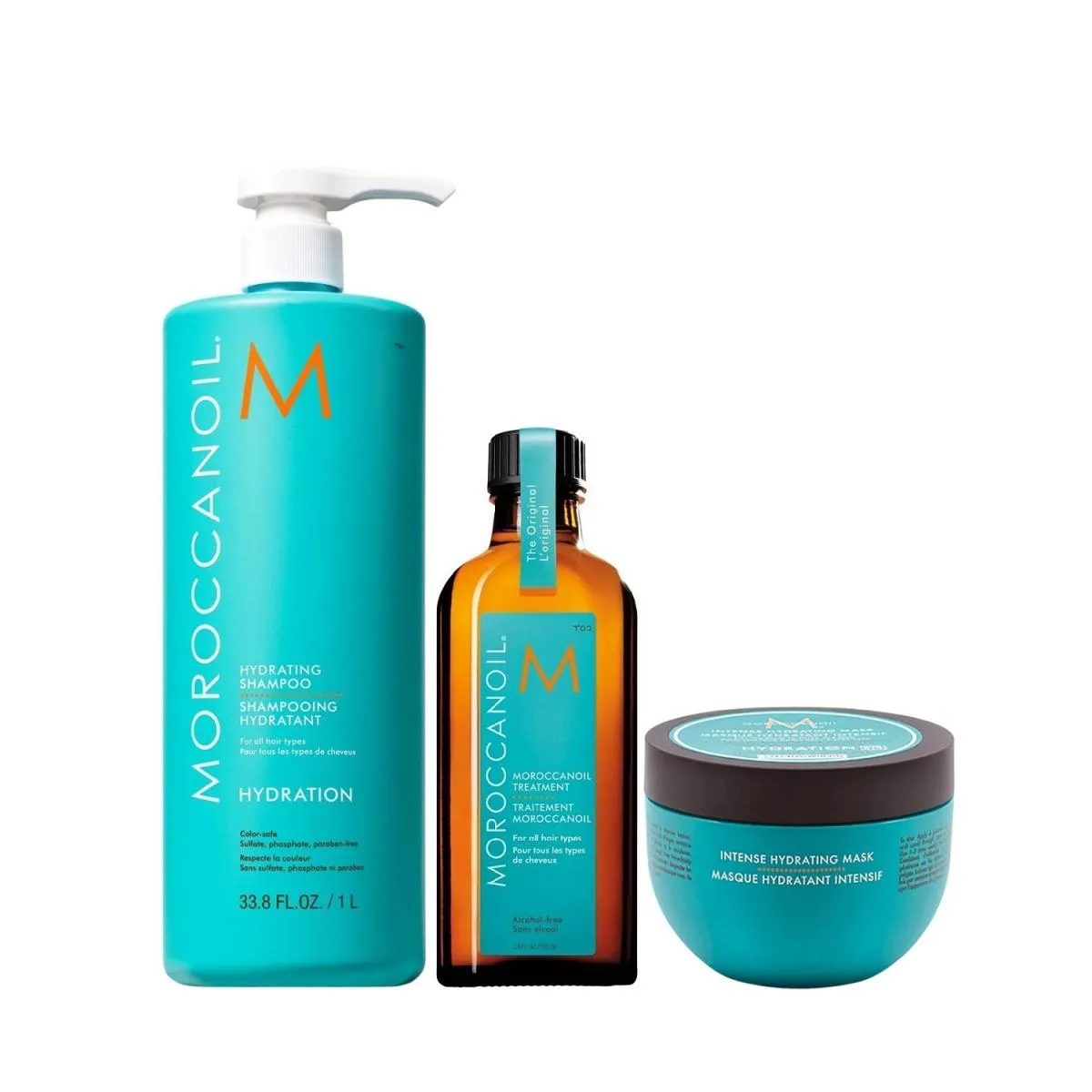 KIT MOROCCANOIL HYDRATING - SHAMPOO 1L + MáSCARA INTENSE HYDRATION 250ML + ÒLEO 100ML