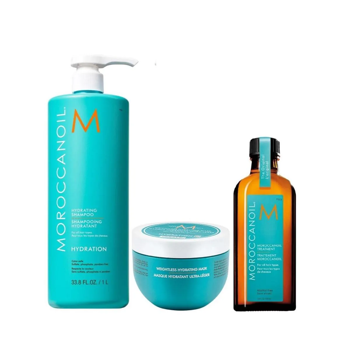 KIT MOROCCANOIL HYDRATING - SHAMPOO 1L + MáSCARA WEIGHTLESS 250ML + ÓLEO 100ML