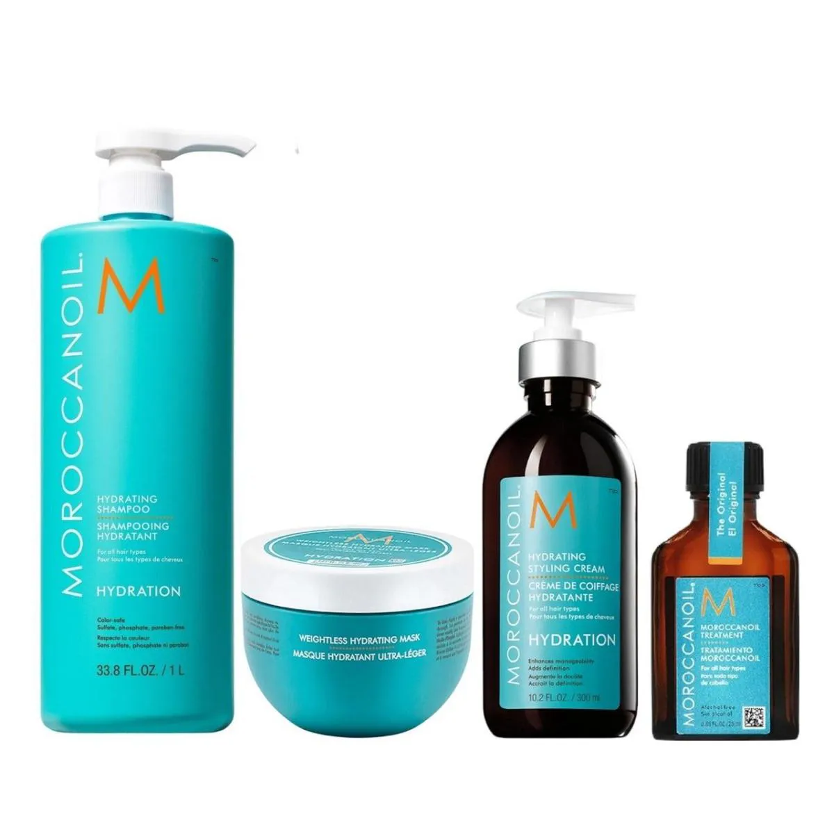 KIT MOROCCANOIL HYDRATING - SHAMPOO 1L + MáSCARA WEIGHTLESS 250ML + STYLING CREAM 300ML + ÓLEO 25ML
