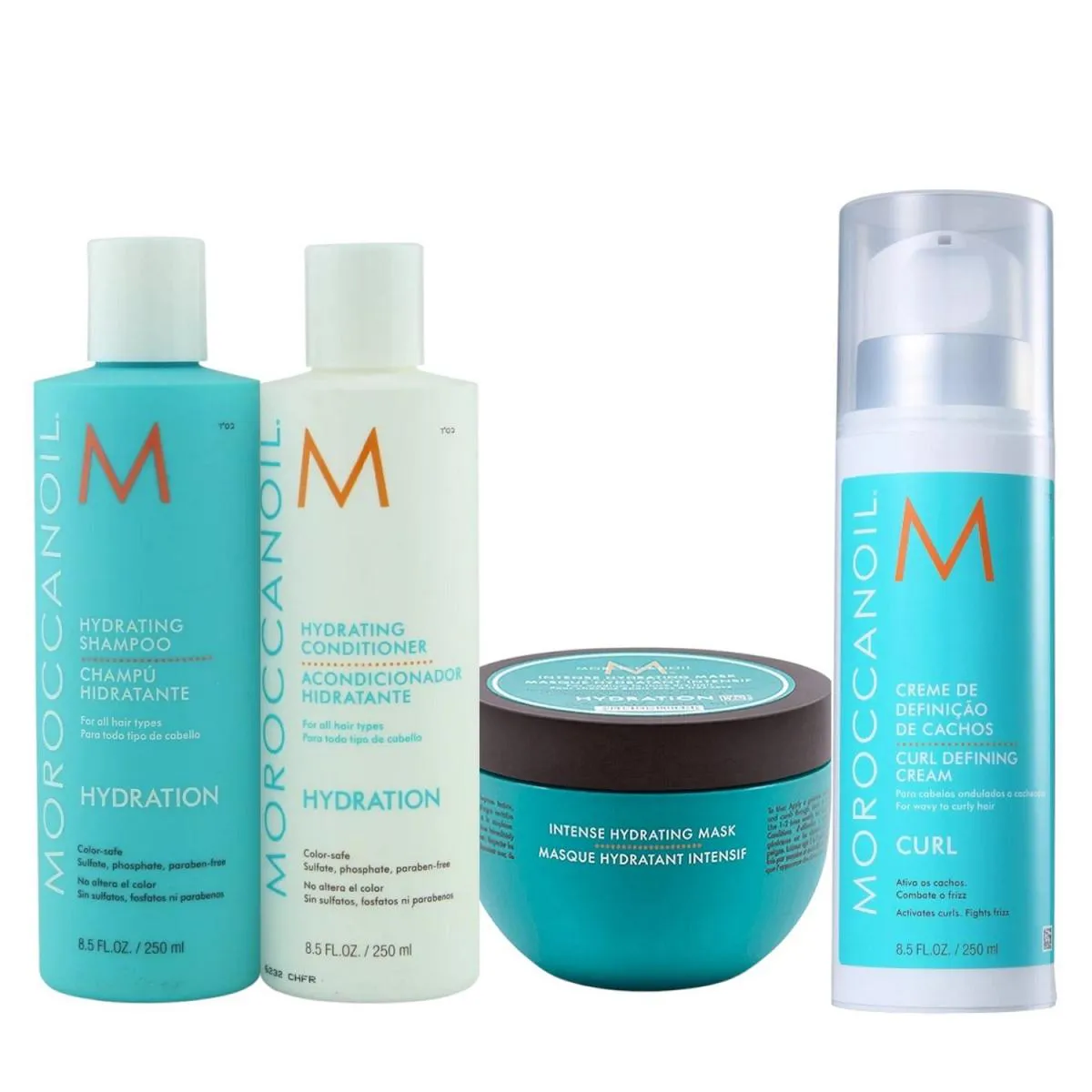 KIT MOROCCANOIL HYDRATING - SHAMPOO 250ML + CONDICIONADOR 250ML + CURL DEFINING 250ML + MáSCARA INTENSE HYDRATION 250ML