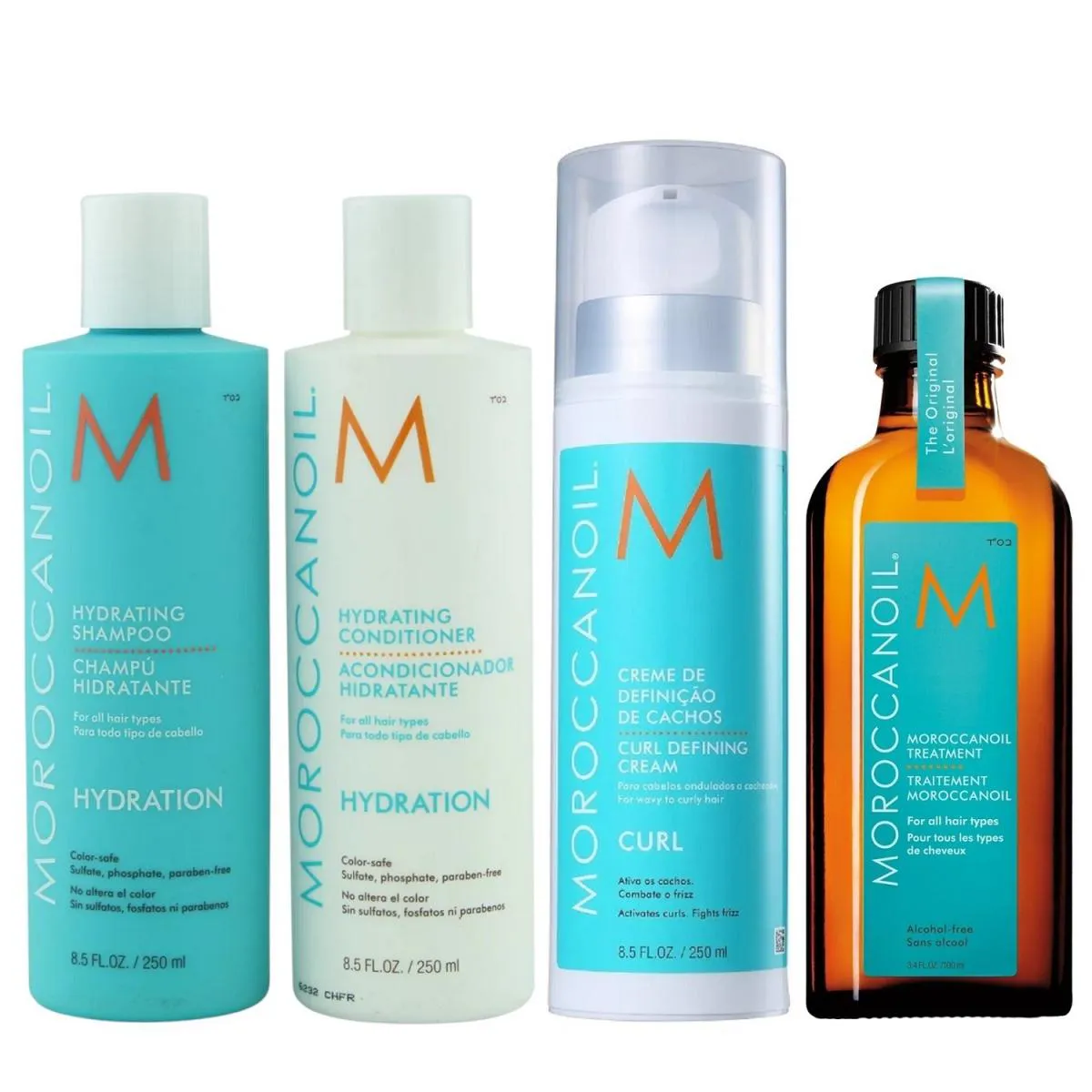 KIT MOROCCANOIL HYDRATING - SHAMPOO 250ML + CONDICIONADOR 250ML + CURL DEFINING 250ML + ÓLEO 100ML