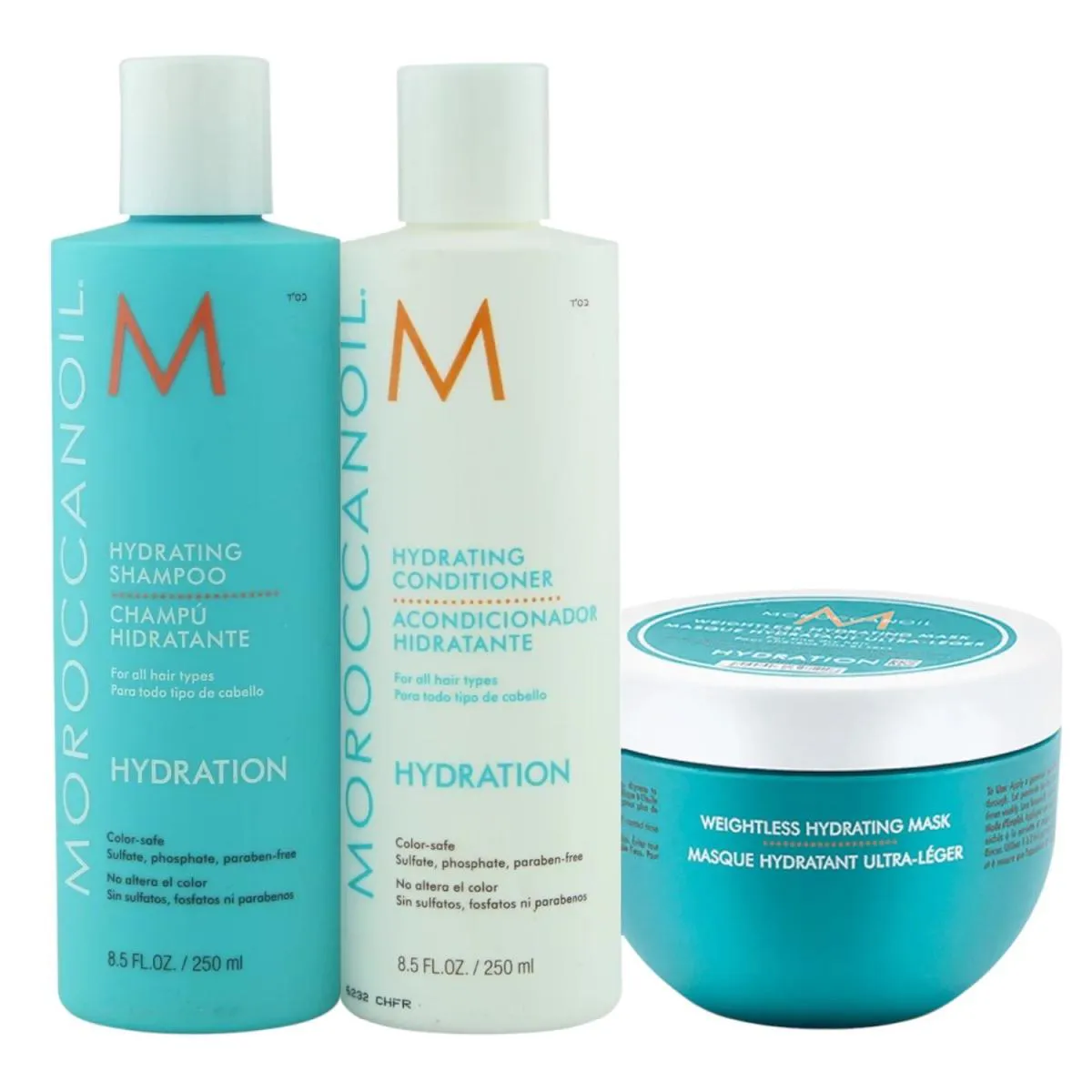 KIT MOROCCANOIL HYDRATING - SHAMPOO 250ML + CONDICIONADOR 250ML + MáSCARA WEIGHTLESS 250ML