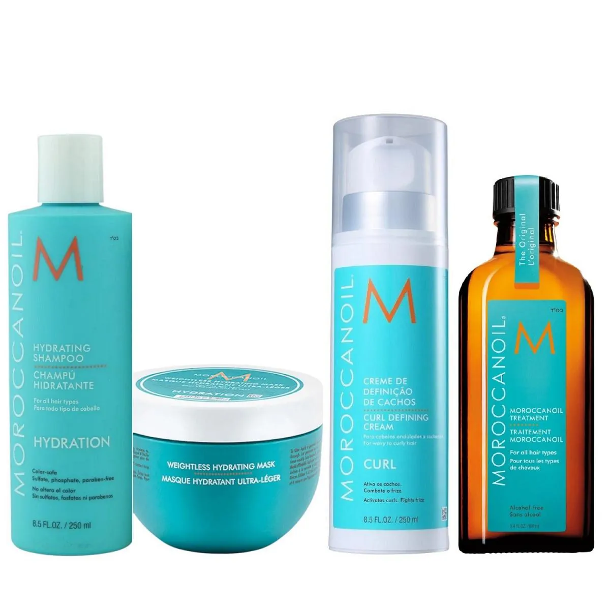 KIT MOROCCANOIL HYDRATING - SHAMPOO 250ML + MáSCARA WEIGHTLESS 250ML + CURL DEFINING 250ML + ÓLEO 100ML