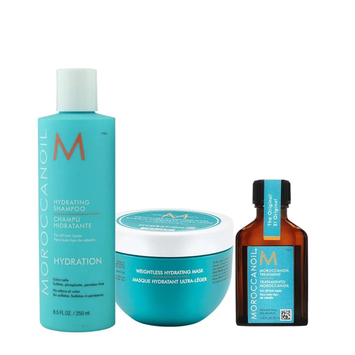 KIT MOROCCANOIL HYDRATING - SHAMPOO 250ML + MáSCARA WEIGHTLESS 250ML + ÓLEO 25ML