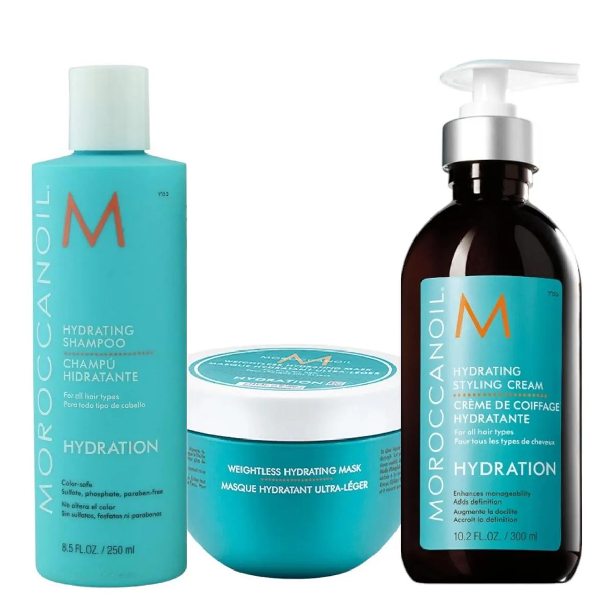 KIT MOROCCANOIL HYDRATING - SHAMPOO 250ML + MáSCARA WEIGHTLESS 250ML + STYLING CREAM 300ML