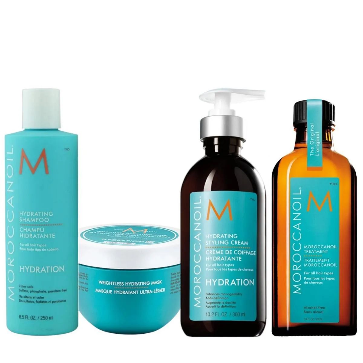 KIT MOROCCANOIL HYDRATING - SHAMPOO 250ML + MáSCARA WEIGHTLESS 250ML + STYLING CREAM 300ML + ÓLEO 100ML