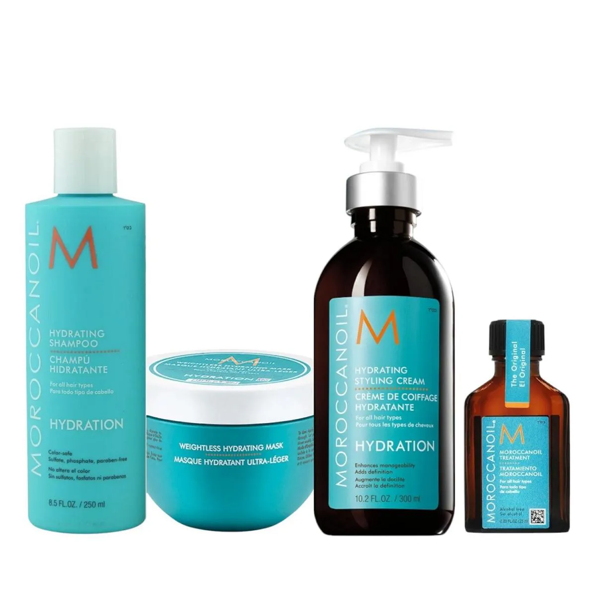 KIT MOROCCANOIL HYDRATING - SHAMPOO 250ML + MáSCARA WEIGHTLESS 250ML + STYLING CREAM 300ML + ÓLEO 25ML