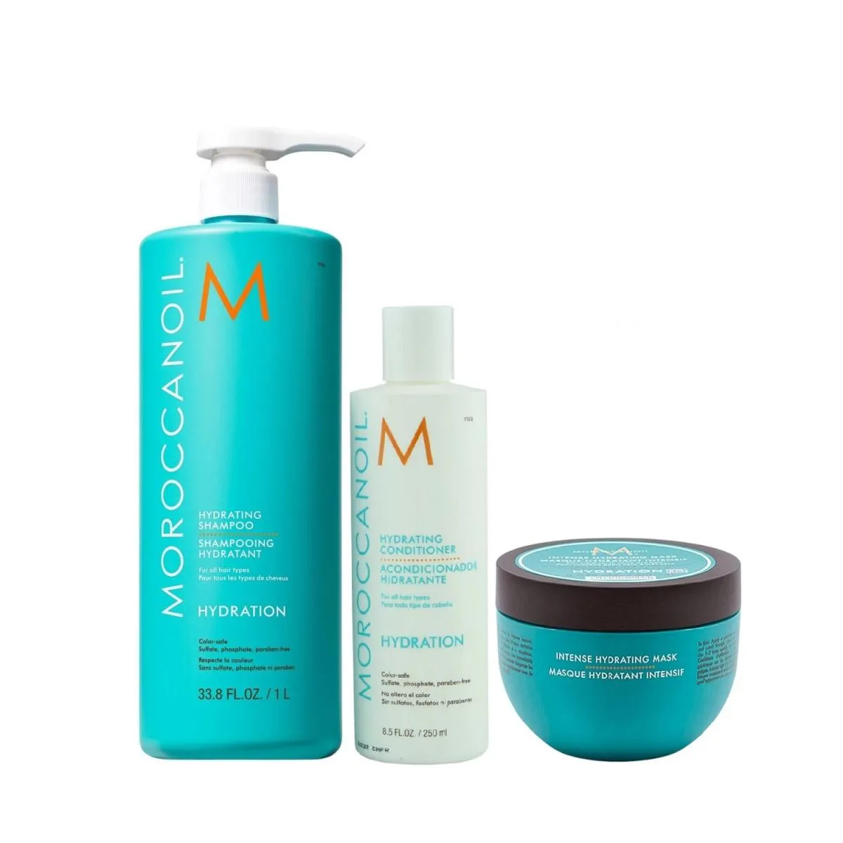 KIT MOROCCANOIL HYDRATING- SHAMPOO 1L + CONDICIONADOR 250ML+ MáSCARA INTENSE HYDRATION 250ML