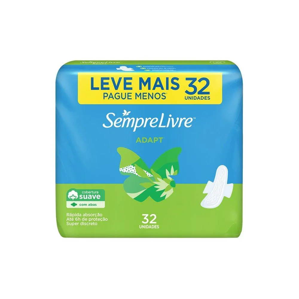 ABSORVENTE SEMPRE LIVRE ADAPT SUAVE COM ABAS -EMBALAGEM COM 32 UNIDADES