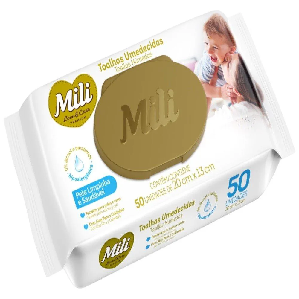 TOALHA UMEDECIDA MILI LOVE&CARE - 10 EMBALAGENS COM 50 UNIDADES