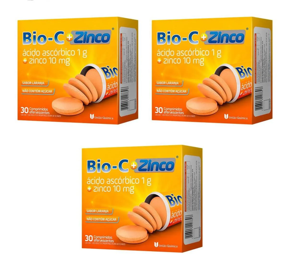 KIT 3 VITAMINA C 1G + ZINCO BIO-C IMUNIDADE  EFERVESCENTES