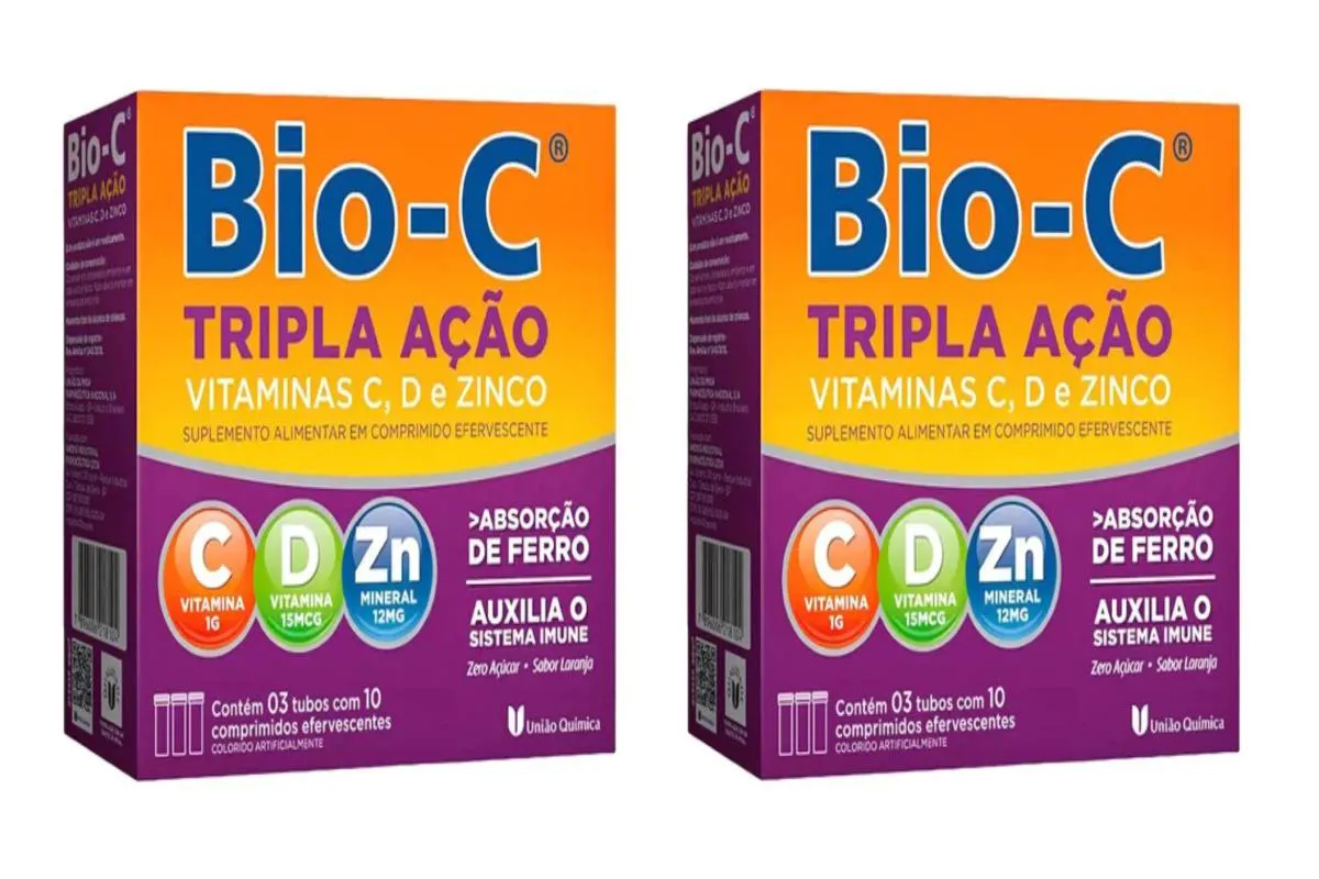 KIT 2 VITAMINA C 1G + ZINCO + VIT D BIO-C TRIPLA AçãO 30CPS