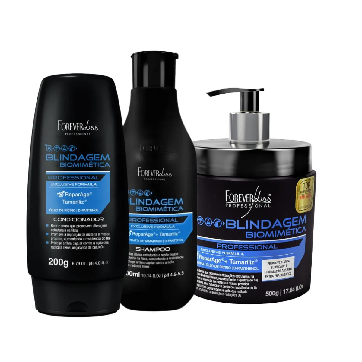 KIT SHAMPOO CONDICIONADOR MáSCARA BLINDAGEM FOREVER LISS