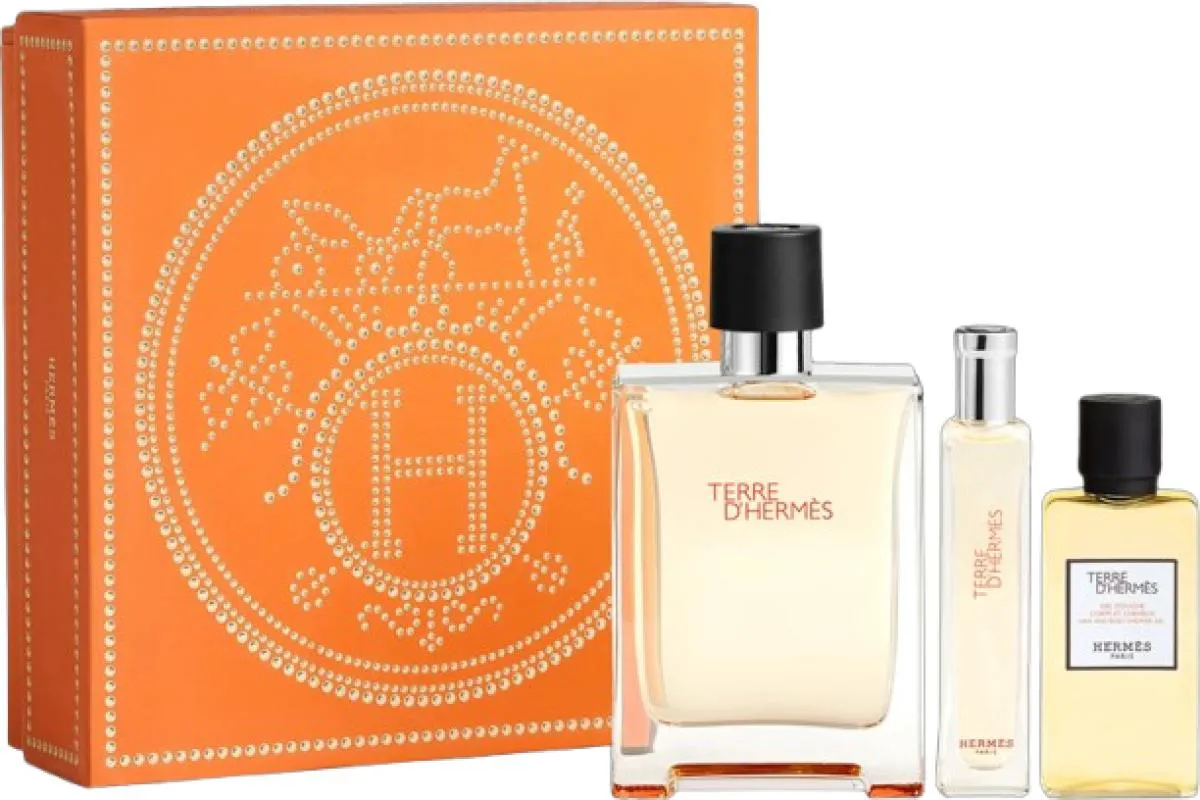 KIT TERRE D'HERMÈS MASCULINO EDT 100ML + MINI EDT 15ML + GEL DE BANHO 40ML