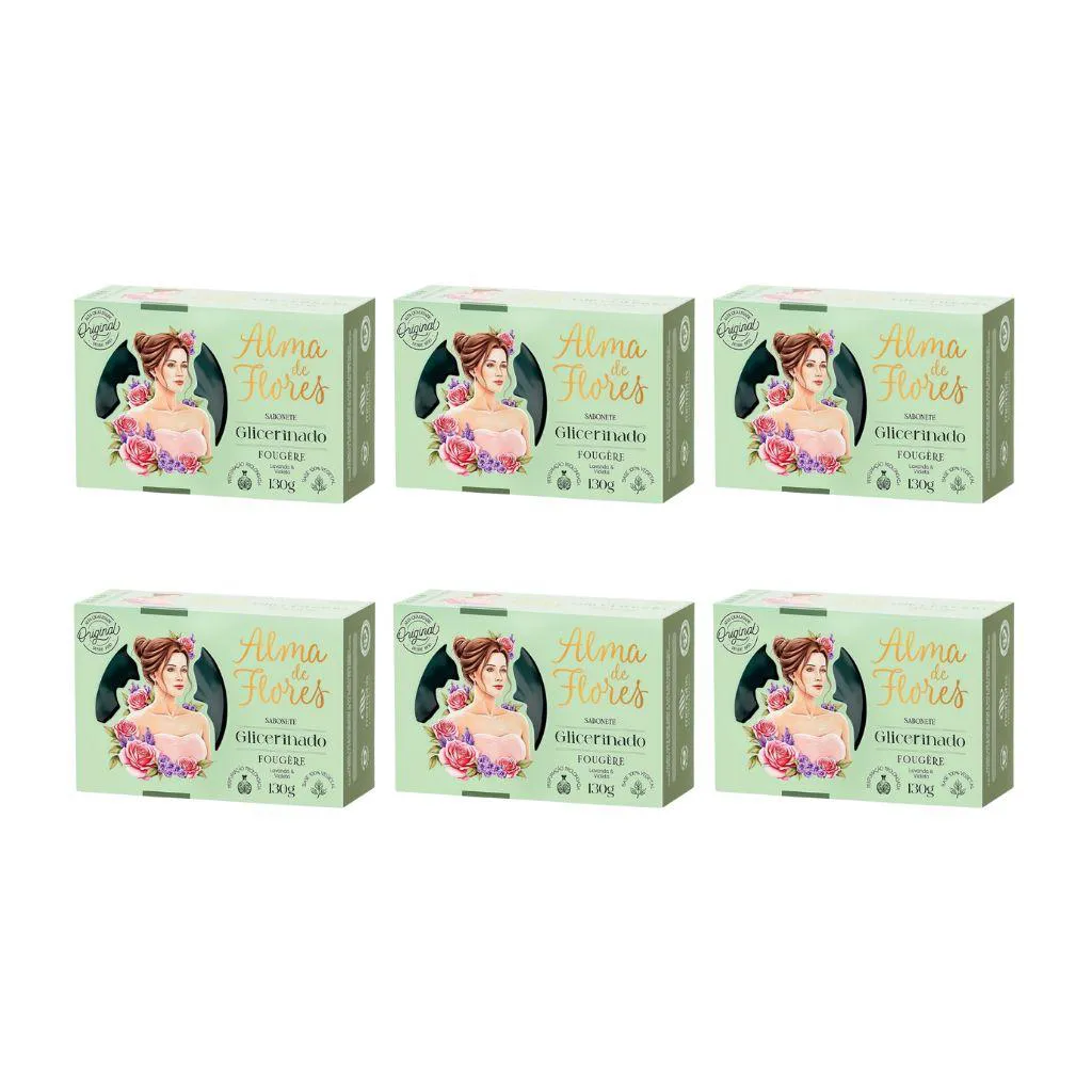 SABONETE ALMA DE FLORES 130G GLICERINADO FOUGERE - KIT 6UN