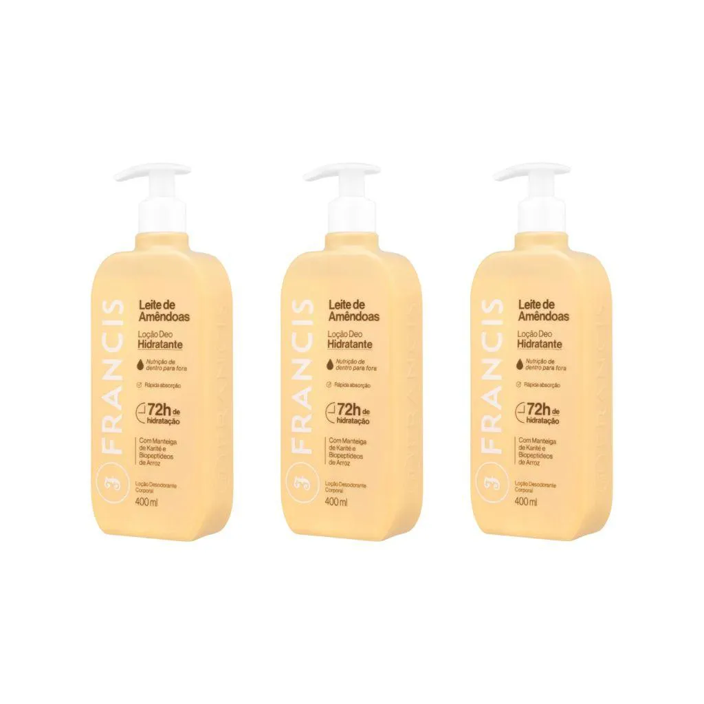 HIDRATANTE CORPORAL FRANCIS 400ML LEITE AMENDOAS BEGE - 3UN