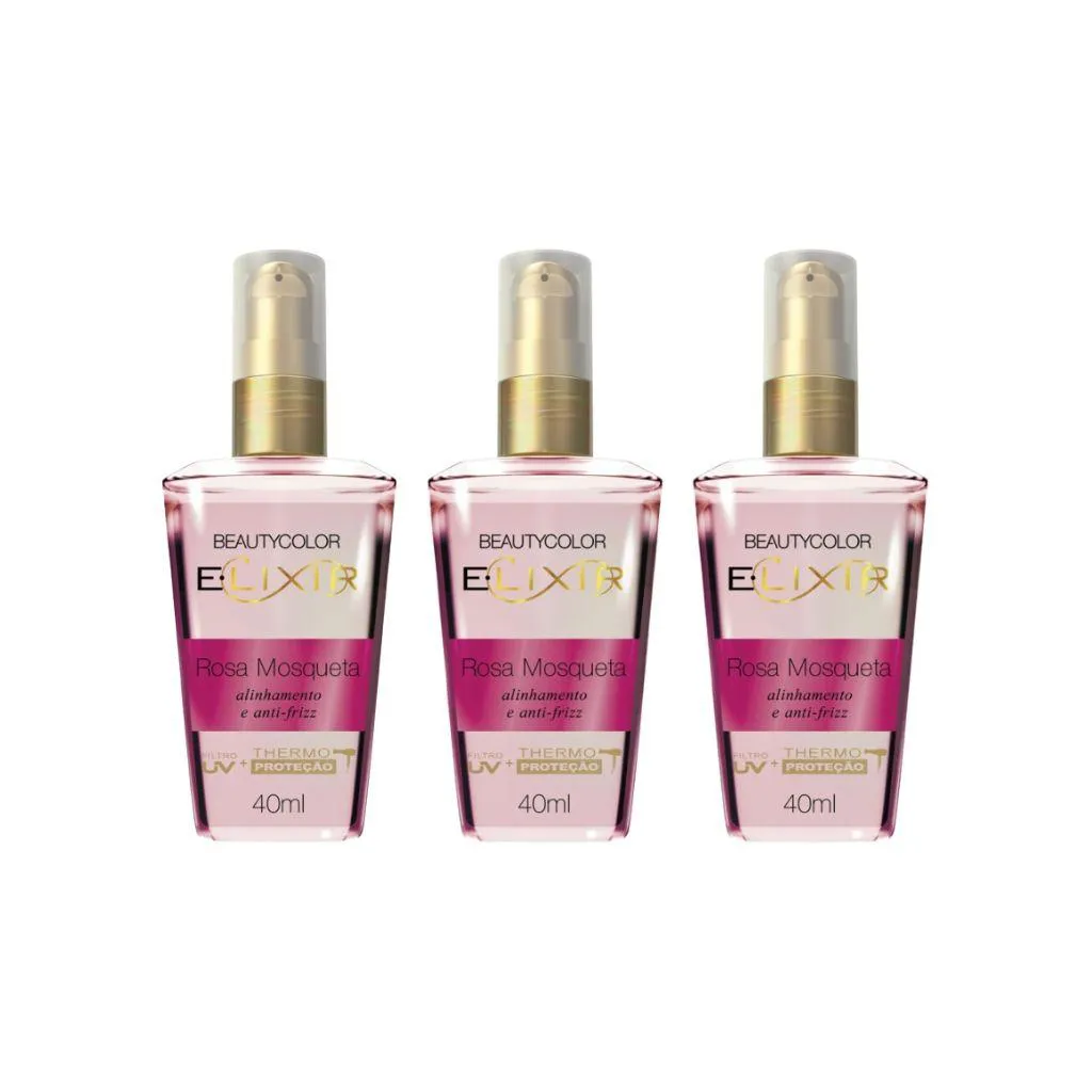 OLEO CAPILAR BEAUTY COLOR ELIXIR ROSA MOSQUETA 40ML -KIT 3UN