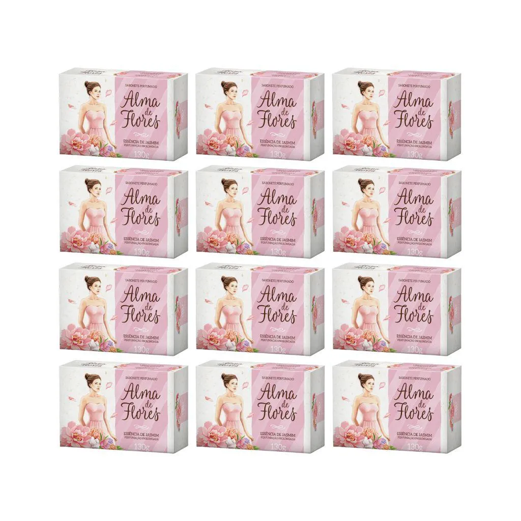 SABONETE ALMA DE FLORES 130G ESSENCIA JASMIM - KIT C/ 12UN