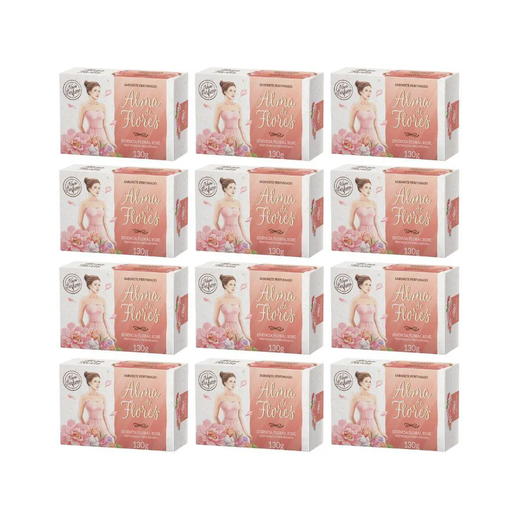 SABONETE ALMA DE FLORES 130G FLORAL ROSE - KIT C/ 12UN