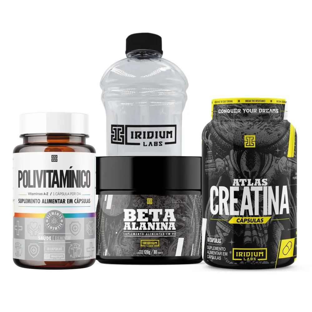 KIT POLIVITAMíNICO 60 CáPS + ATLAS CREATINA 60 CAPS + BETA ALANINA + ACESSóRIO Galão