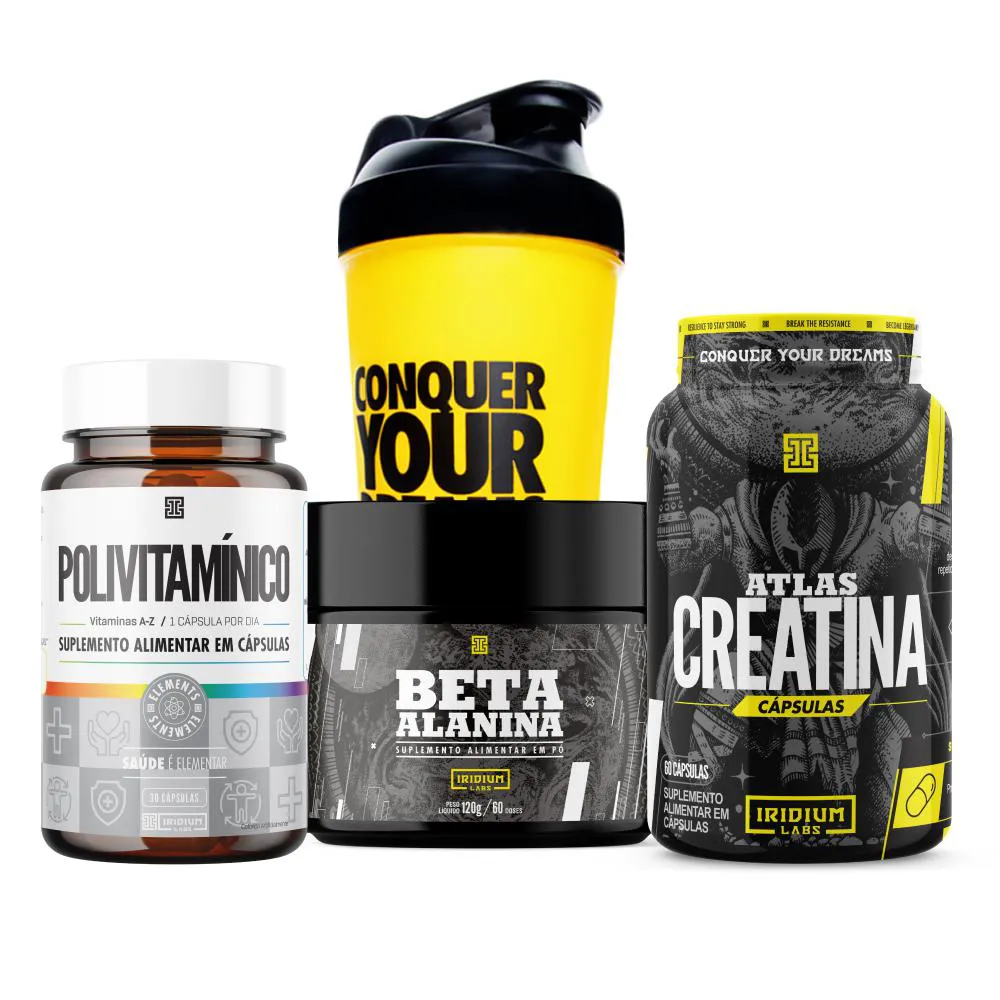 KIT POLIVITAMíNICO 60 CáPS + ATLAS CREATINA 60 CAPS + BETA ALANINA + ACESSóRIO Coqueteleira
