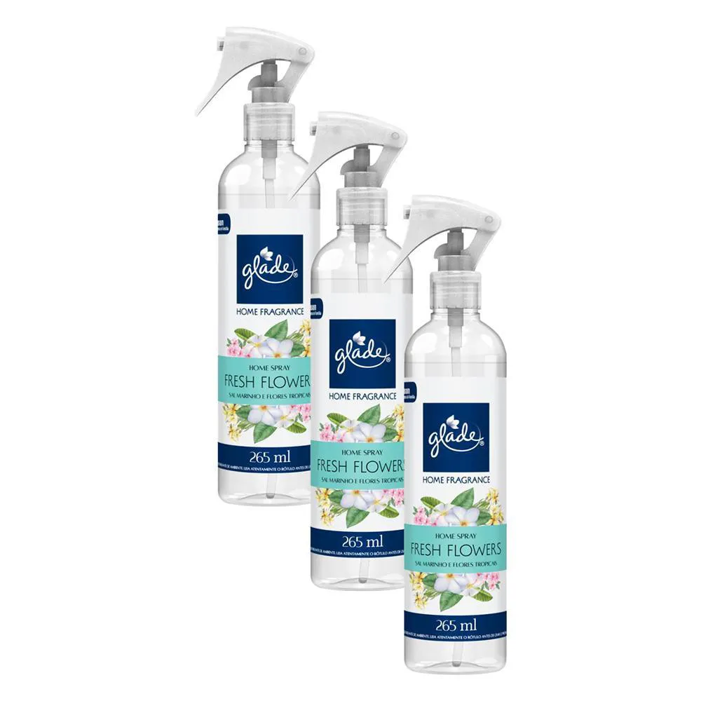 KIT 3 ODORIZADOR AMBIENTE FRESH FLOWERS GLADE HOME FRAGRANCE FRASCO 265ML CADA