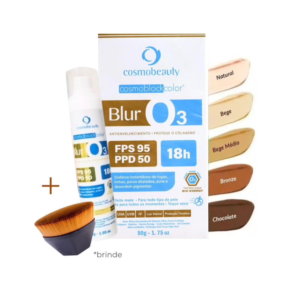 COSMOBEAUTY FILTRO SOLAR BLUR O3 BEGE FPS 95 + PINCEL BRINDE
