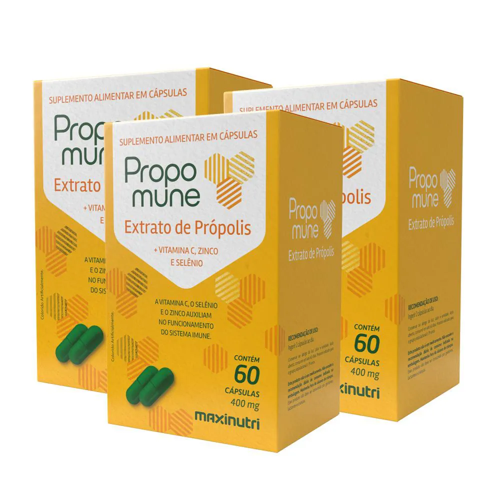 KIT 3 PROPOMUNE PRóPOLIS VITAMINA C ZINCO 60 CAPS MAXINUTRI