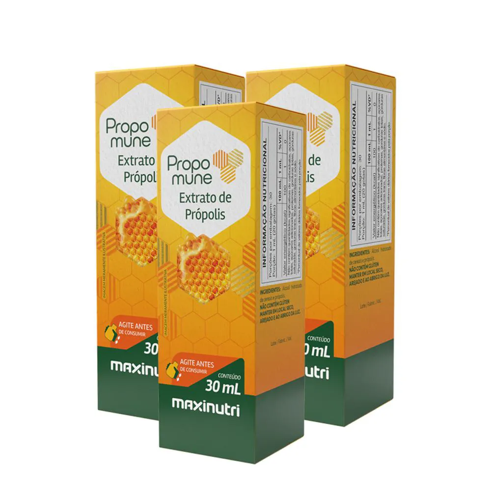 KIT 3 PROPOMUNE EXTRATO PRóPOLIS 30ML CONCENTRADO MAXINUTRI