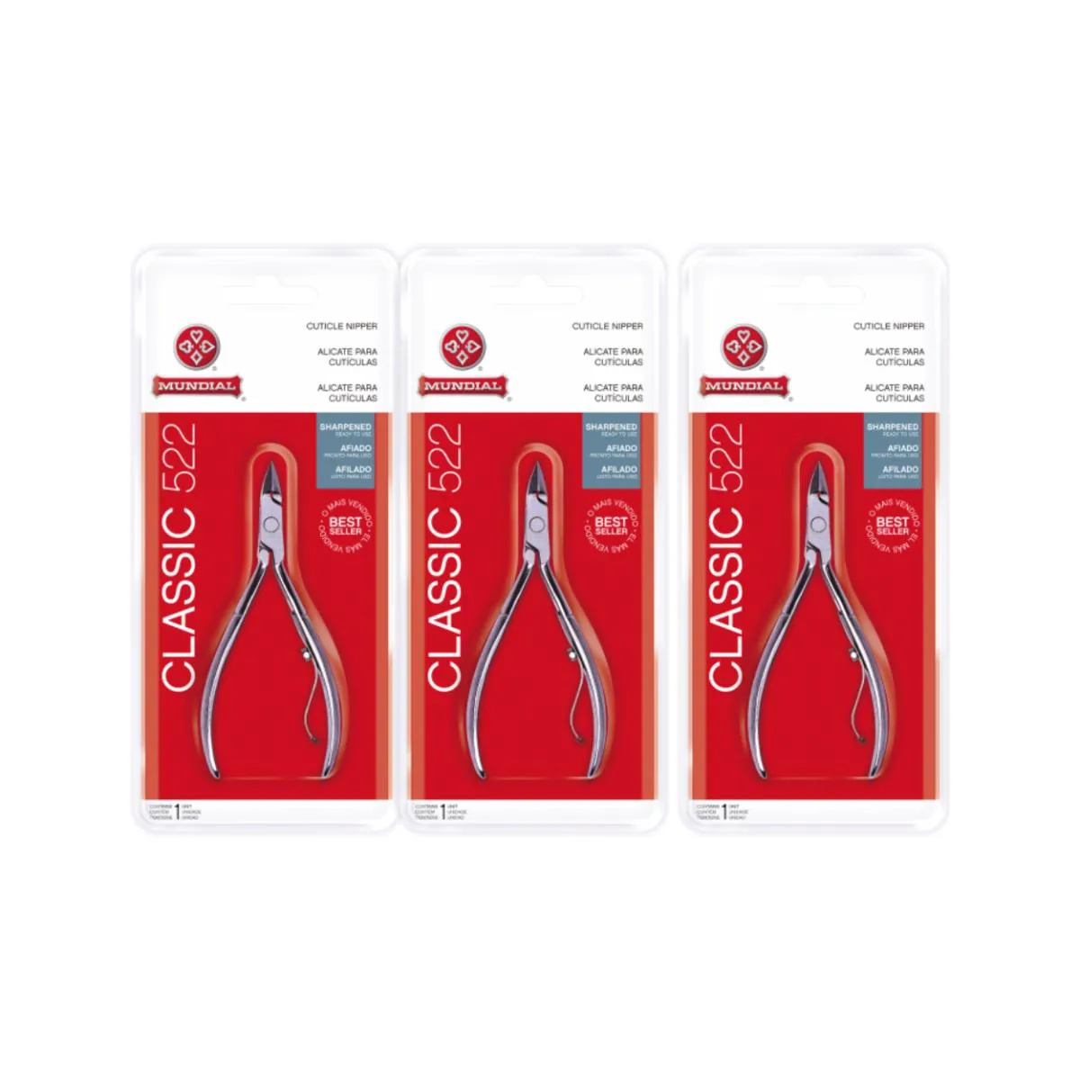 KIT 3 ALICATE CUTíCULA 522 CLASSIC PROFISSIONAL UNHA MUNDIAL