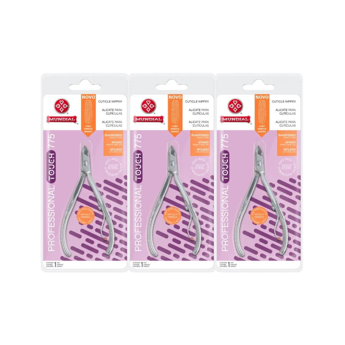KIT 3 ALICATE CUTíCULA 775 TOUCH PROFISSIONAL UNHA MUNDIAL