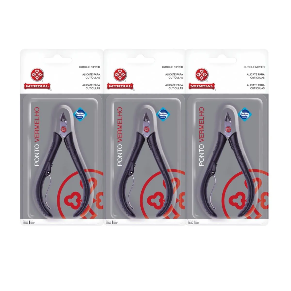 KIT 3 ALICATE DE CORTE UNHA CUTíCULA 171-PR VERMELHO MUNDIAL