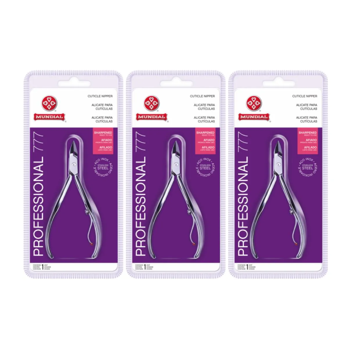 KIT 3 ALICATE DE CUTíCULA 777 INOX PROFISSIONAL UNHA MUNDIAL