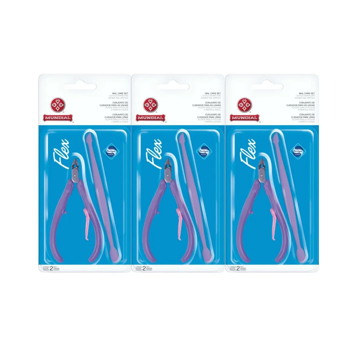 KIT 3 ALICATE DE CUTíCULA COM ESPáTULA FLEX 168-RL MUNDIAL