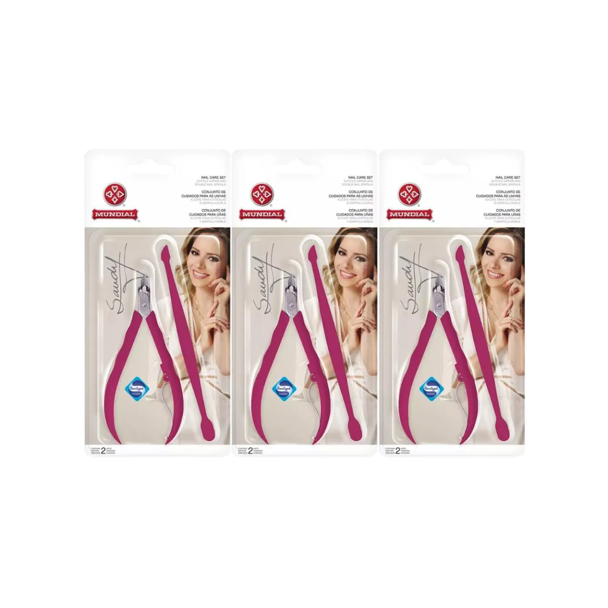 KIT 3 ALICATE DE CUTíCULA COM ESPáTULA SANDY 756-S MUNDIAL