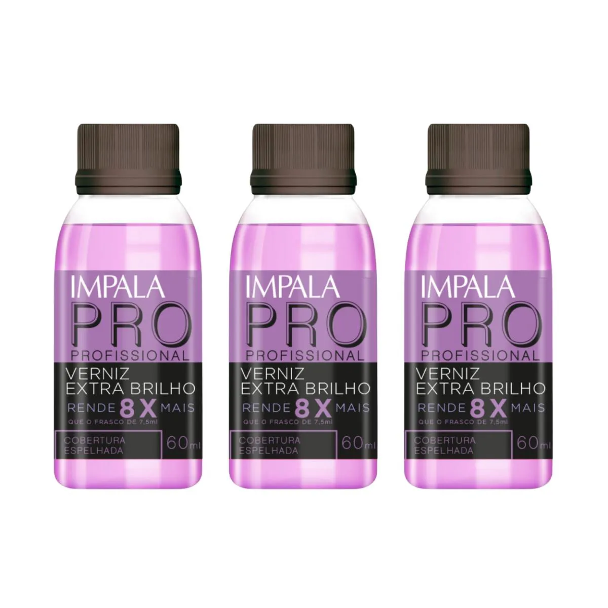 KIT 3 ESMALTE IMPALA BASE EXTRA BRILHO PROFISSIONAL 60ML
