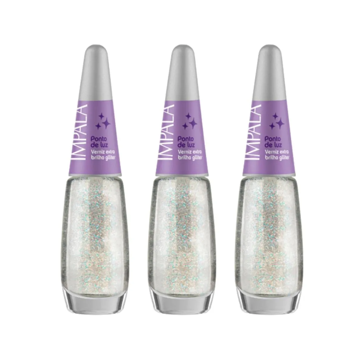 KIT 3 ESMALTE IMPALA BASE UNHA VERNIZ BRILHO PONTO DE LUZ