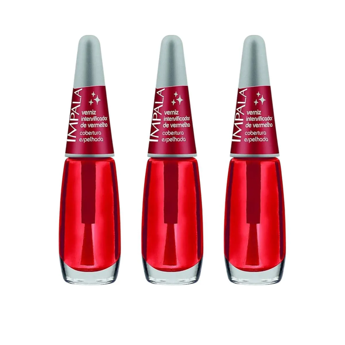 KIT 3 ESMALTES IMPALA BASE VERNIZ VERMELHO INTENSIFICADOR