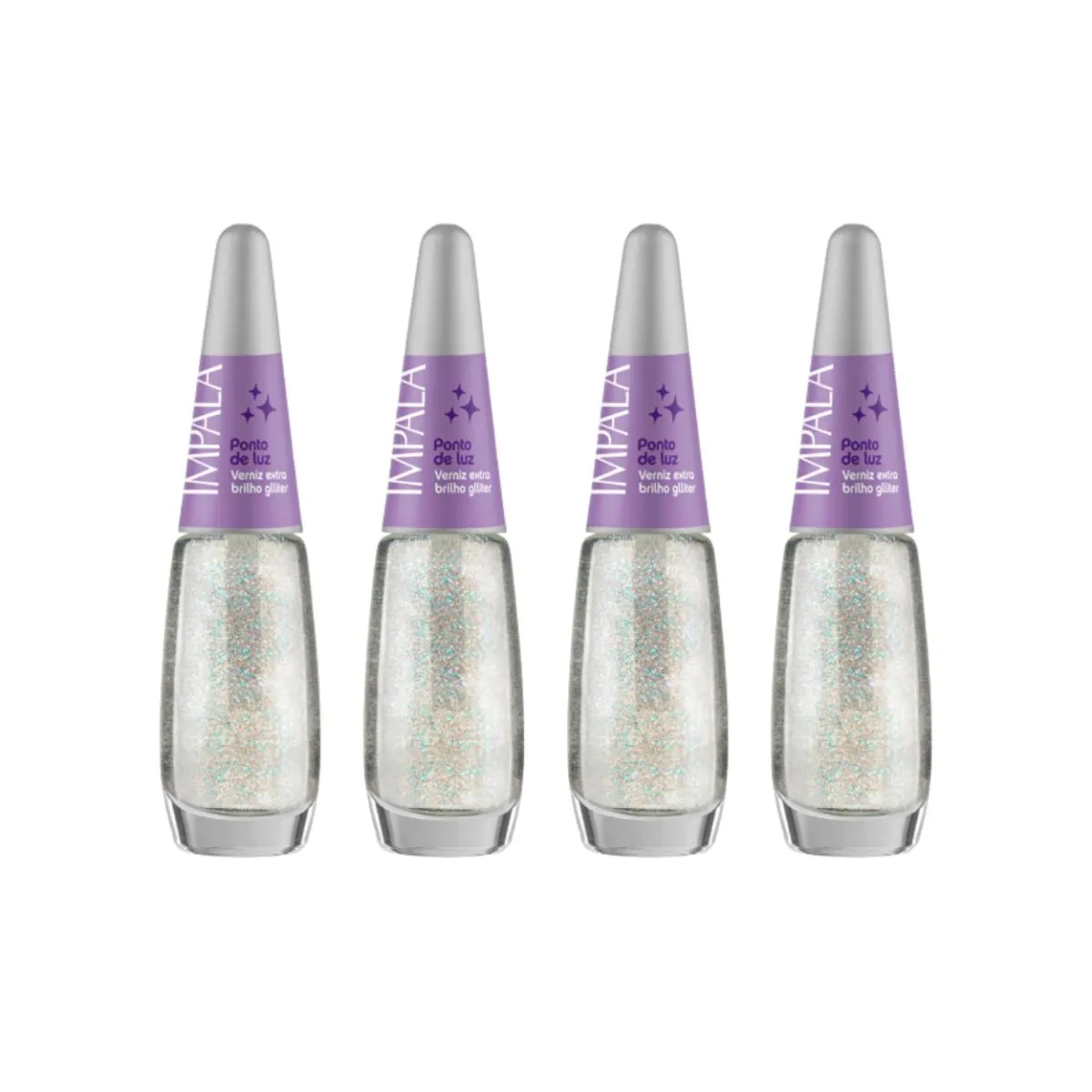 KIT 4 ESMALTE IMPALA BASE UNHA VERNIZ BRILHO PONTO DE LUZ
