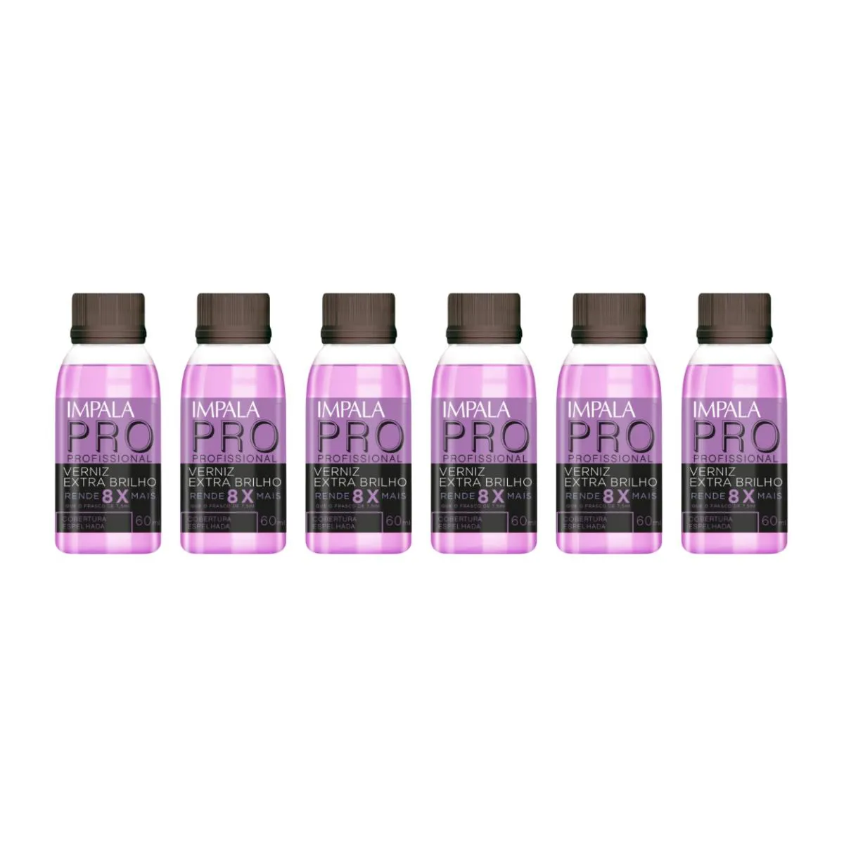 KIT 6 ESMALTE IMPALA BASE EXTRA BRILHO PROFISSIONAL 60ML