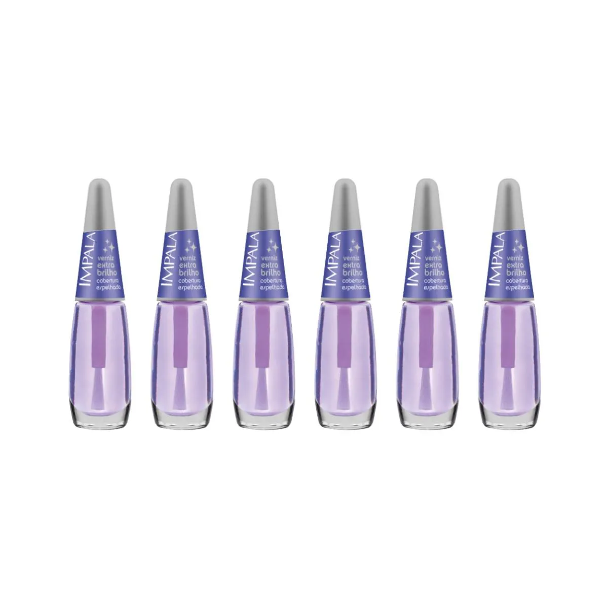 KIT 6 ESMALTE IMPALA BASE UNHA VERNIZ EXTRA BRILHO COBERTURA
