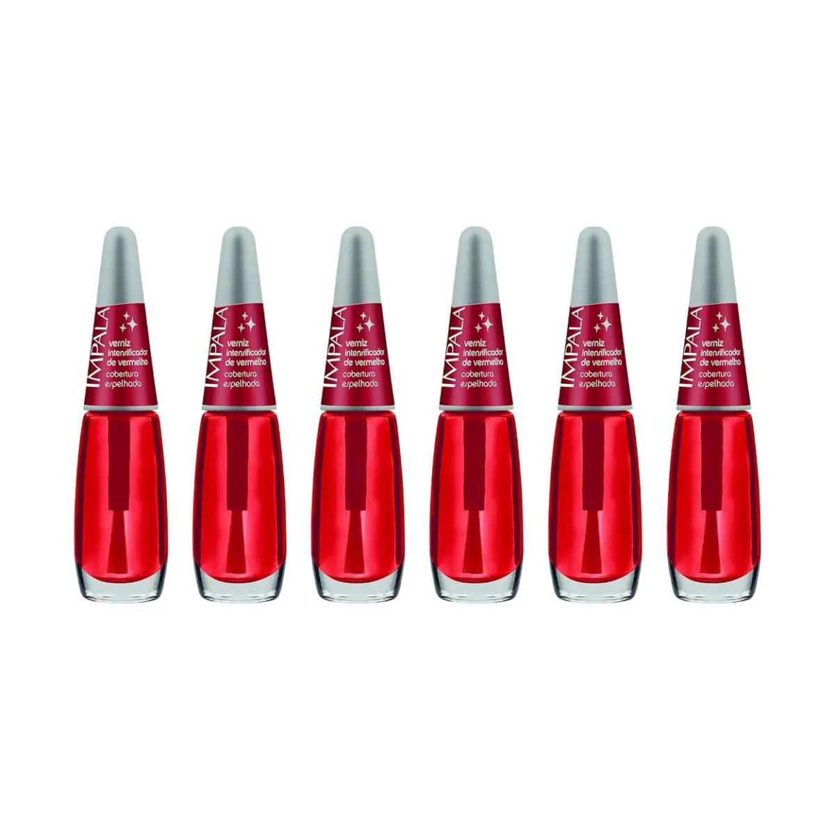 KIT 6 ESMALTES IMPALA BASE VERNIZ VERMELHO INTENSIFICADOR