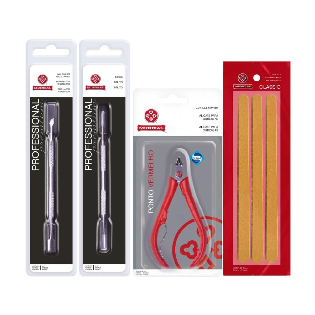 KIT ALICATE 171 PALITO E ESPáTULA INOX 6 LIXAS UNHA MUNDIAL