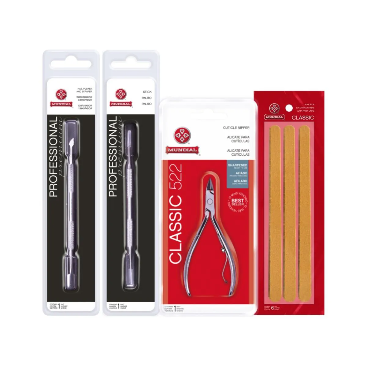 KIT ALICATE 522-C PALITO ESPáTULA INOX 6 LIXAS UNHA MUNDIAL